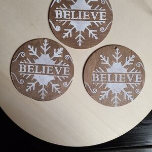 Brown and White Snowflake 'Believe' Holiday Ornaments